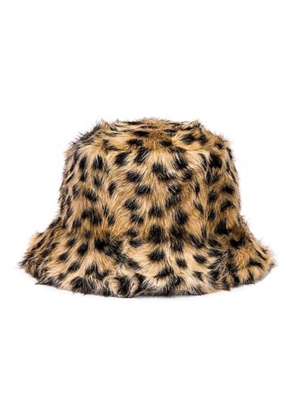 Stand Studio Faux Fur Fuzzy Leopard-Print Bucket Hat — Tan & Black Size Medium
